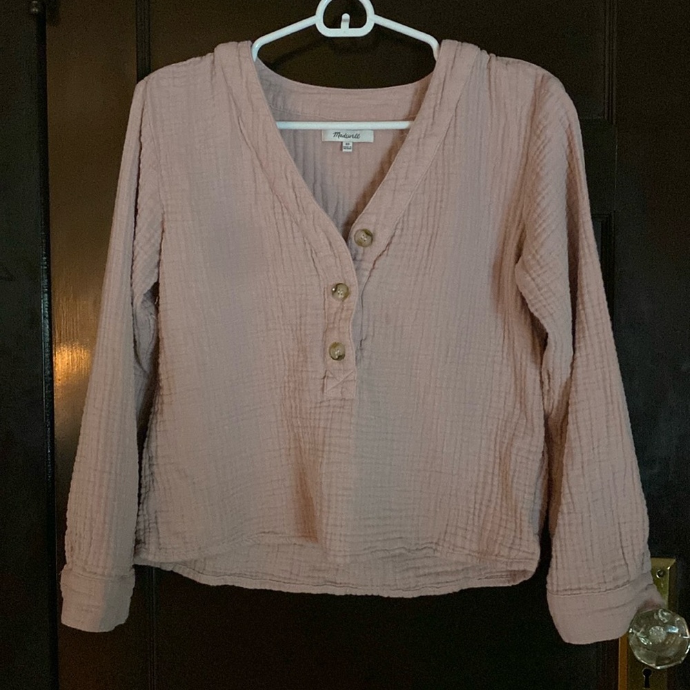 Madewell Pink Waffle Knit Button Shirt